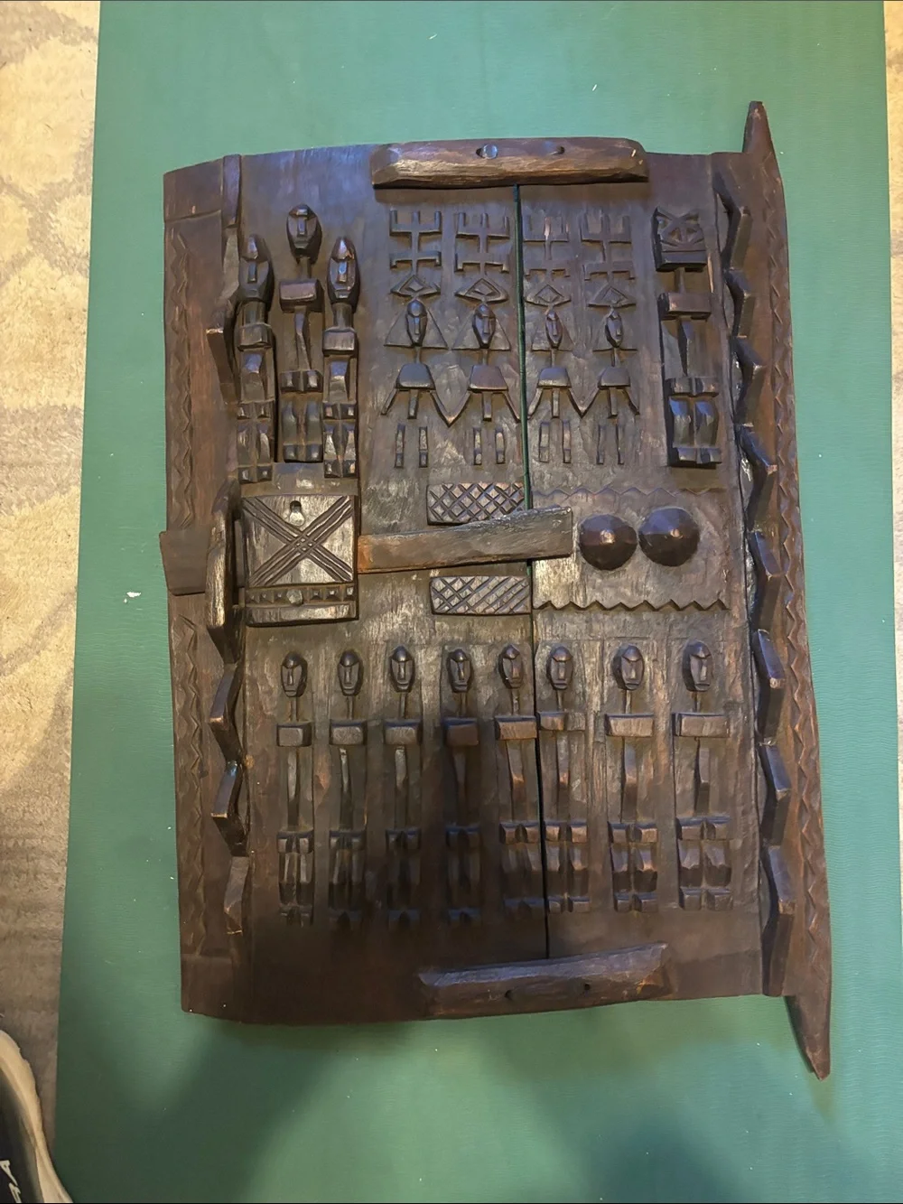 Hand-Carved Wooden African Panel Wall Decor - Dark Brown